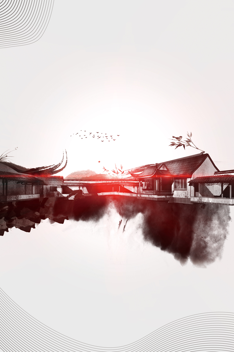 乌镇水乡古镇风情，建筑旅游海报背景，复古中国风高清素材下载