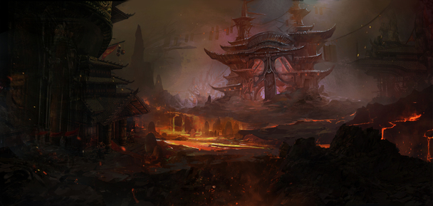 魔幻火光地狱宝塔，高清PNG透明背景，抽象梦幻设计素材下载