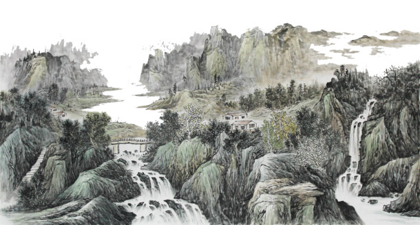卡通手绘上水国画，高清PNG透明图与PSD设计素材下载
