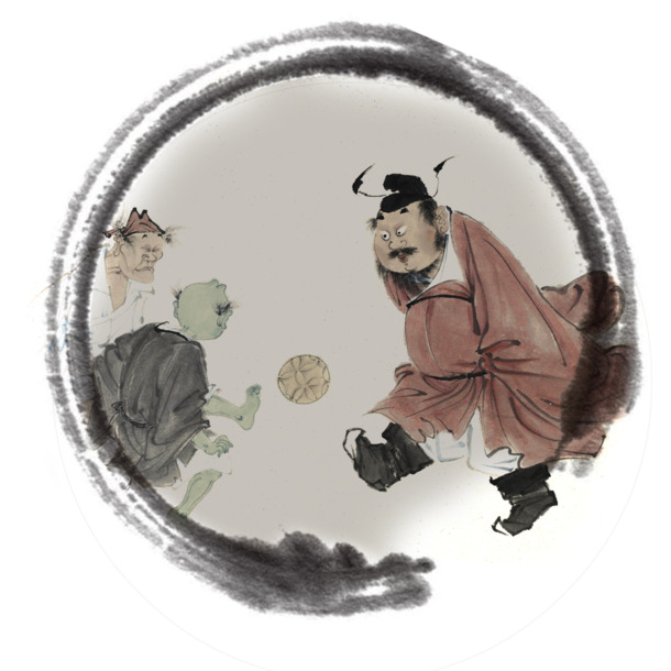 中国风手绘踢蹴鞠PNG透明图片，卡通元素PSD设计素材下载