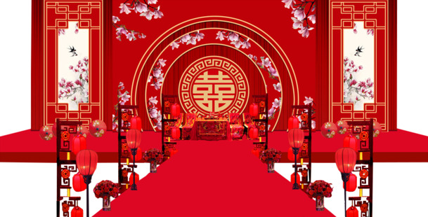 中式喜庆婚礼背景，高清PNG透明元素，精美场景背景设计素材免费下载