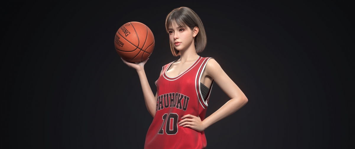 帅气3D美女篮球高手，卢静与赤木晴子绝美球服壁纸，4K高清带鱼屏曲面版
