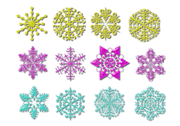 圣诞节彩色冰花雪花PNG透明素材，高清PSD设计元素免费下载