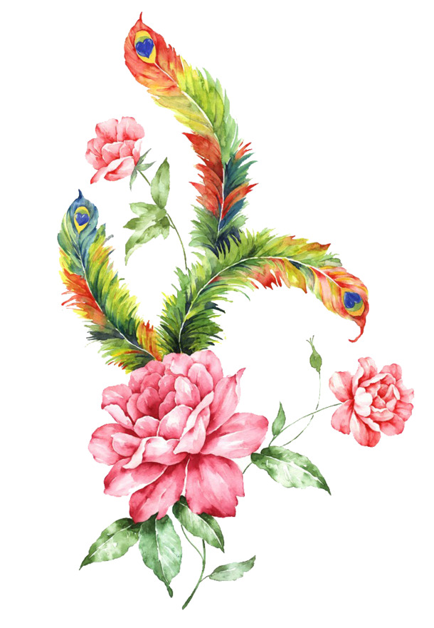 粉色梦幻鲜花素材，唯美花朵叶子PNG透明图，动物装饰元素高清下载