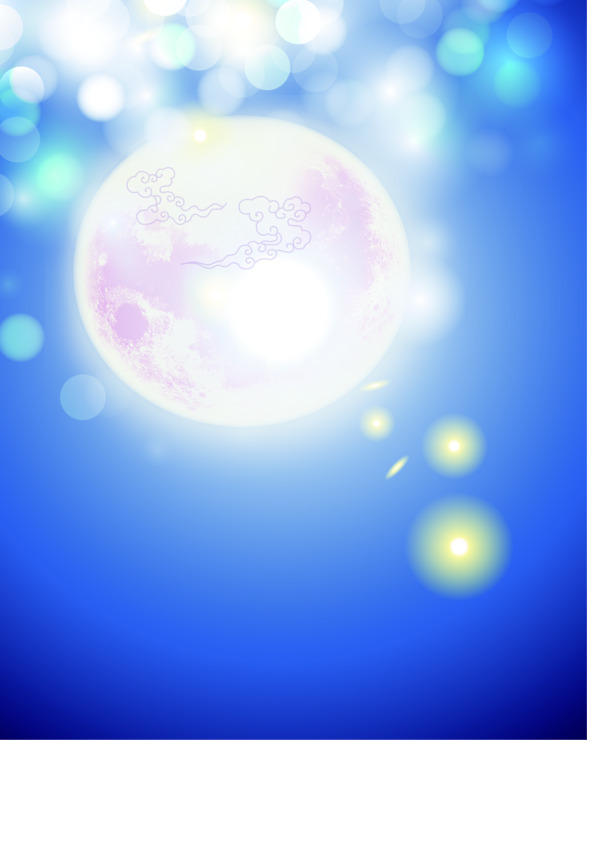 中秋佳节蓝色天空祥云光点月亮PNG透明背景设计素材下载