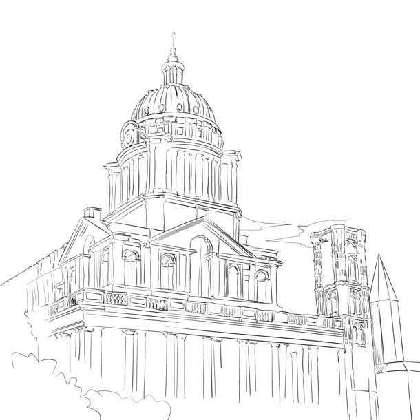 欧式教堂线描PNG透明图，高清免扣素材，一键下载设计元素
