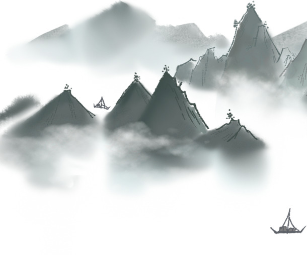 古韵水墨远山图景，高清PNG透明背景，古典中国风设计素材下载