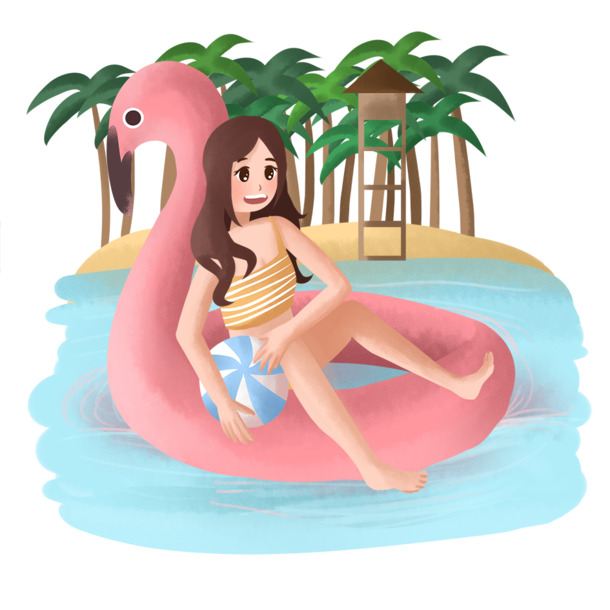 手绘夏日戏水女孩插画，高清PNG透明图片，节日元素丰富，PSD格式设计素材下载