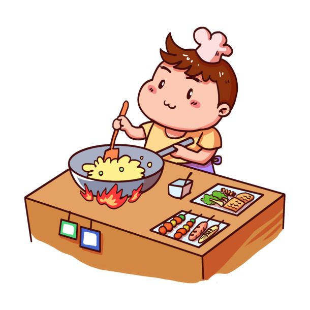 卡通夜市炒饭小贩PNG素材，高清透明免抠元素，一键下载设计灵感