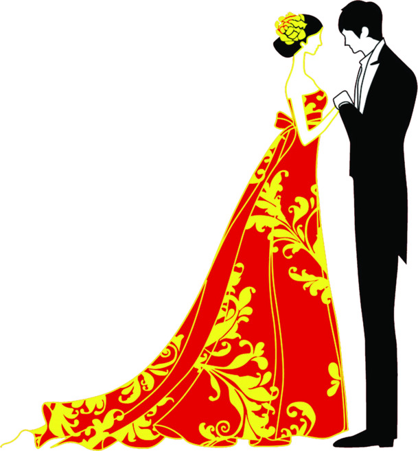 手绘现代婚纱PNG透明图，高清节日元素，情人节设计素材下载