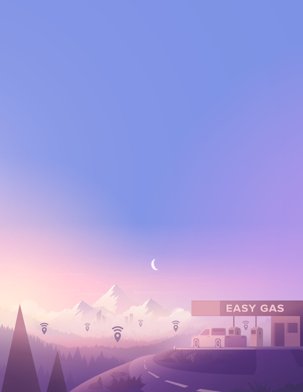 卡通紫色天空山路背景，高清PNG透明素材，手绘风格下载