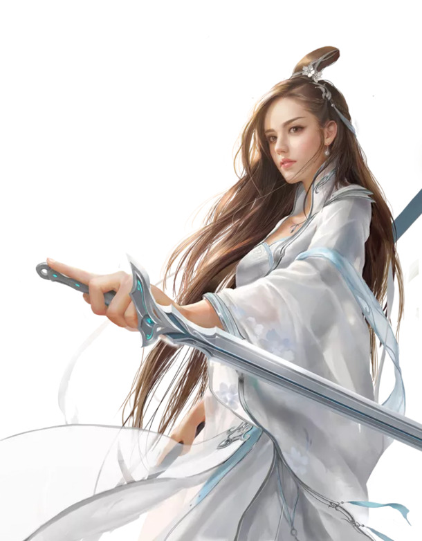 小说背景必备，古代拿剑女高清PNG透明图，手绘卡通元素任你挑