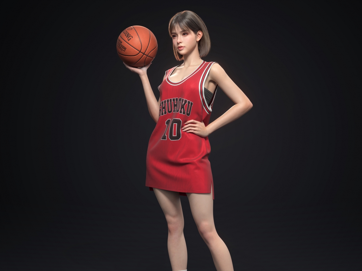 卢静版赤木晴子，3D美女篮球高手帅气球服平板壁纸，高清2732x2048下载
