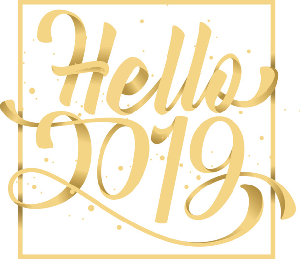 2019金色手写你好PNG免扣元素，高清透明，AI格式设计素材下载