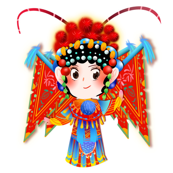 国潮戏剧人物手绘PNG素材，高清透明图片，卡通元素设计下载