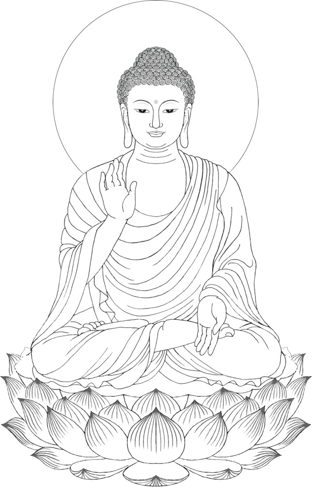 手绘如来佛线描PNG透明图，卡通元素设计素材高清下载
