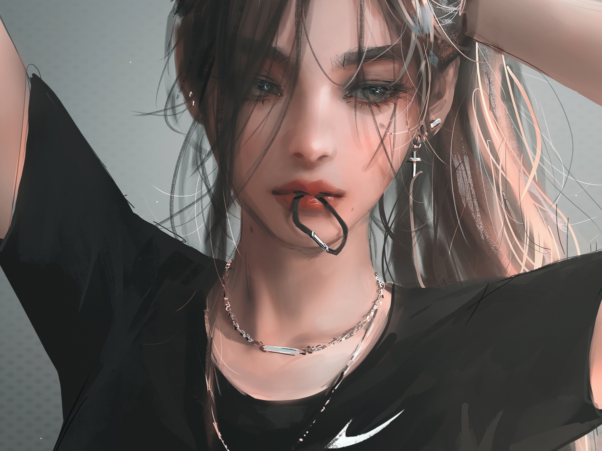 优雅束发少女，精致厚涂动漫风平板壁纸，高清2732x2048，一键下载