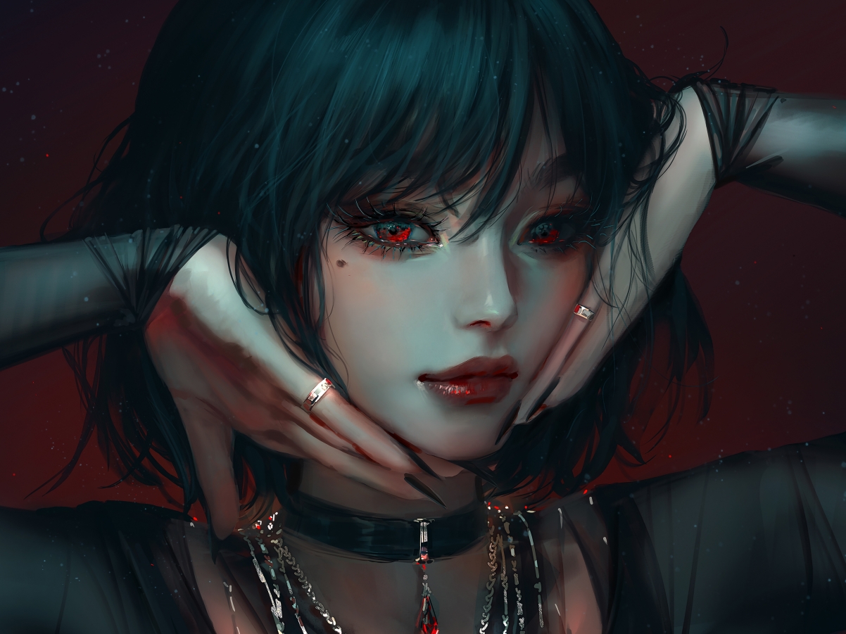 女孩红眸侧颜，唯美iPad壁纸，高清2732x2048，免费下载