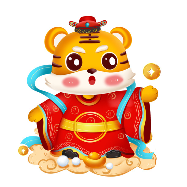 2022虎年高清PNG财神老虎卡通，透明背景，节日素材免费下载