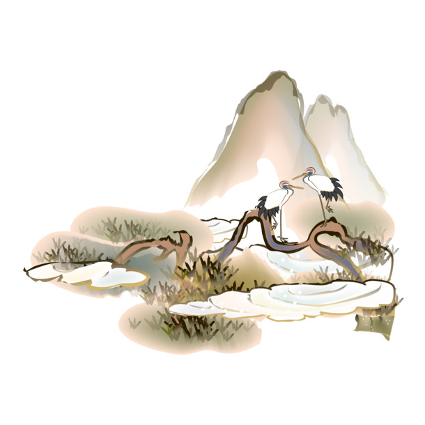 中国古风山水画，水墨画精选，高清PNG透明背景，古典中国风设计素材下载