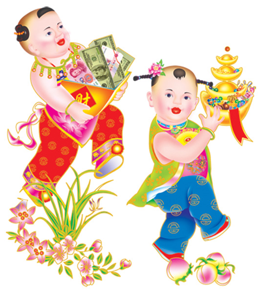 中国福娃招财童子金元宝PNG透明图片，春节节日元素高清下载