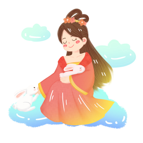嫦娥奔月，中秋节兔子PNG透明图片，节日元素设计素材下载