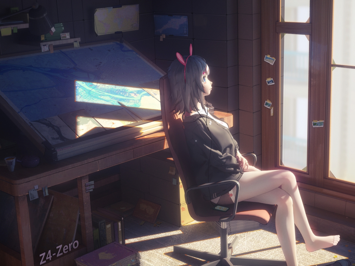 工作室美景室内少女插画，iPad平板壁纸精选，高清2732x2048下载