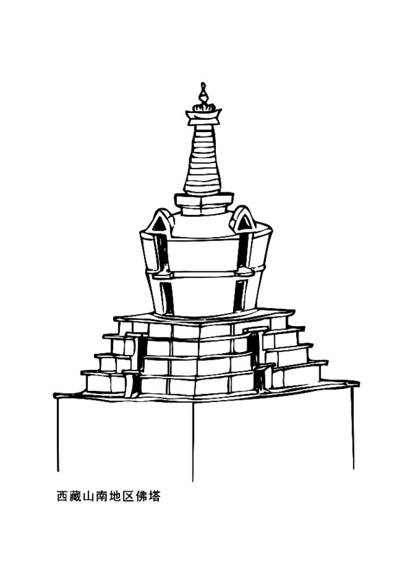 西藏山南佛塔矢量PNG透明图片，手绘卡通元素，高清素材下载