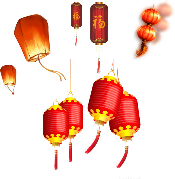 古风树灯PNG透明图，元旦春节元宵节日素材，高清下载