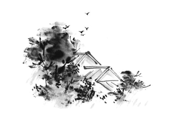 中国风房子PNG透明图，高清装饰元素，笔触墨迹，设计素材下载