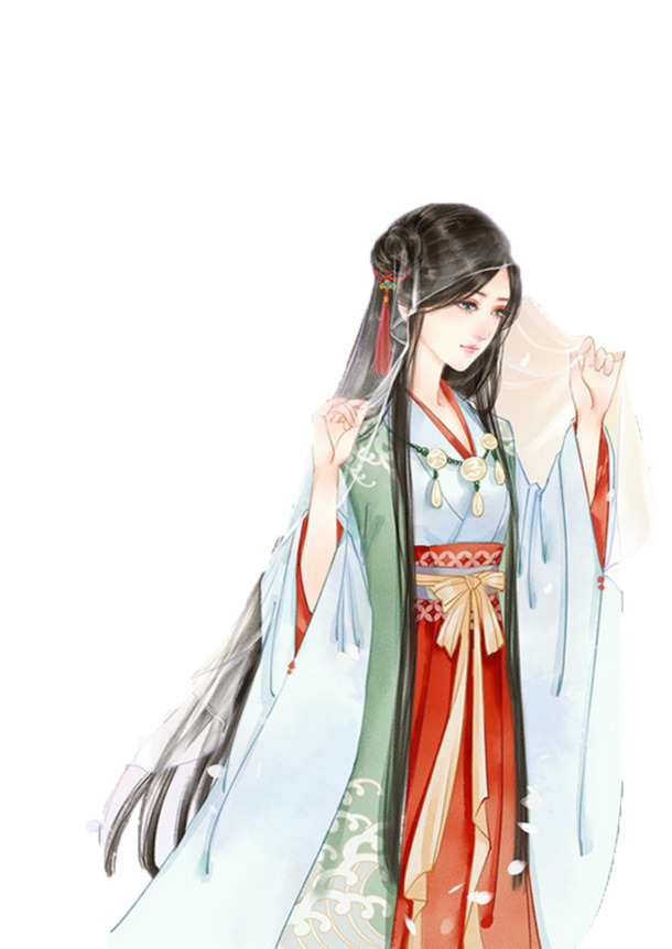 古代后宫美女手绘，高清PNG透明卡通元素，创意图片素材下载
