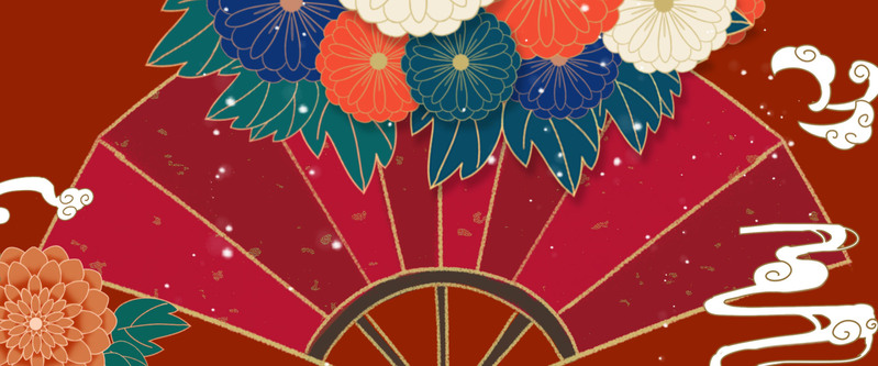 复古中国风花卉扇子背景图片素材，高清JPG与PSD格式下载