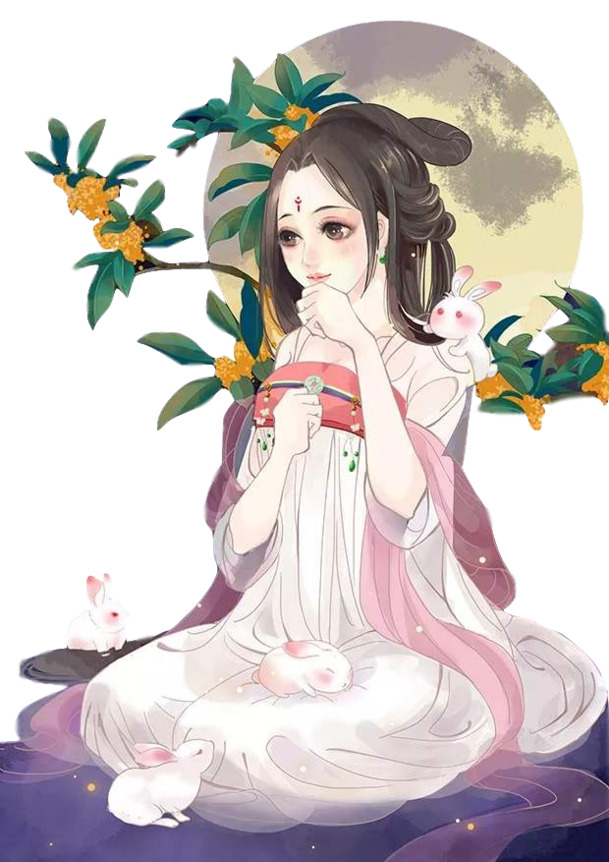 中秋佳节必备，嫦娥玉兔高清PNG透明图片，节日设计素材免费下载