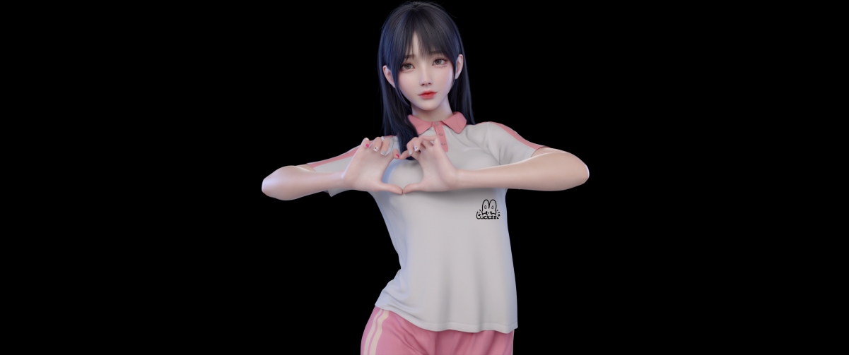 爱心手势3D美女麻匪壁纸，超清4K带鱼屏动漫图，3440x1440高清下载