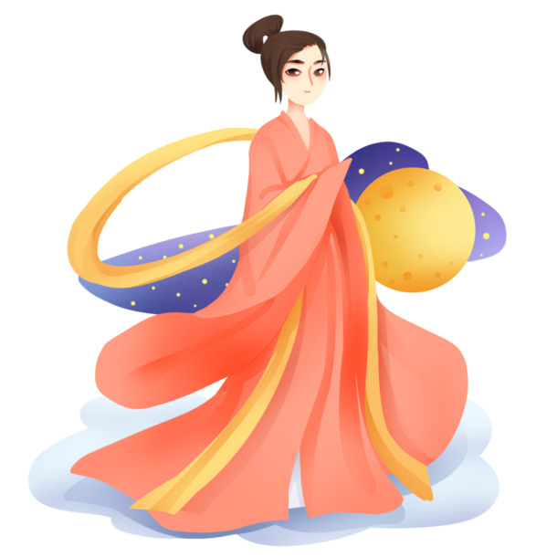 手绘嫦娥PNG透明图，中秋节高清节日元素，设计素材免费下载