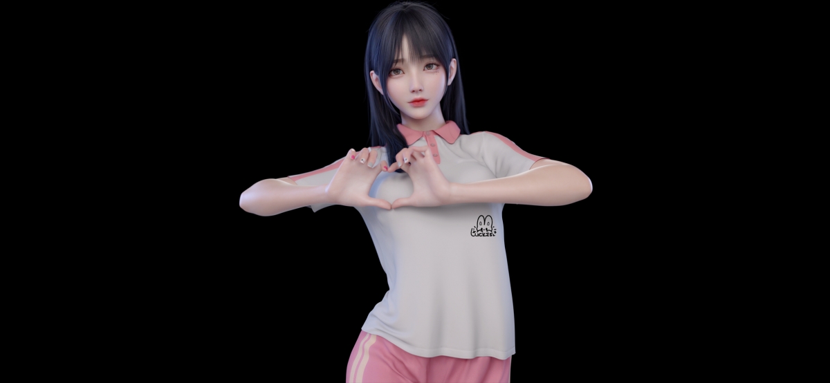 3D美女爱心手势动漫壁纸，高清4K图片，2340x1080分辨率，麻匪主题，免费下载