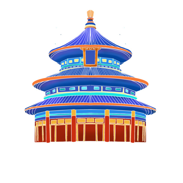 祈年殿古建筑PNG透明图，高清节日元素，助力国庆设计素材下载