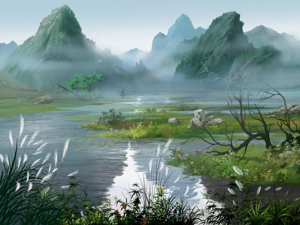卡通手绘青山绿草地插画PNG高清透明背景素材下载