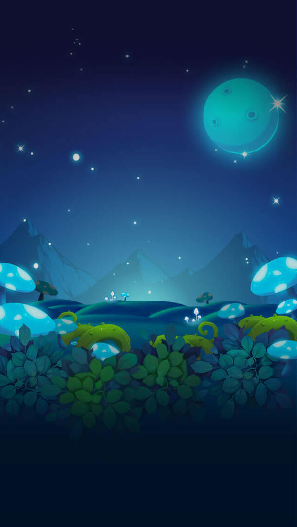 手绘卡通森林夜色PNG透明背景，高清H5设计素材免费下载
