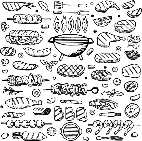 手绘美食线描PNG透明图，卡通元素EPS素材免费下载