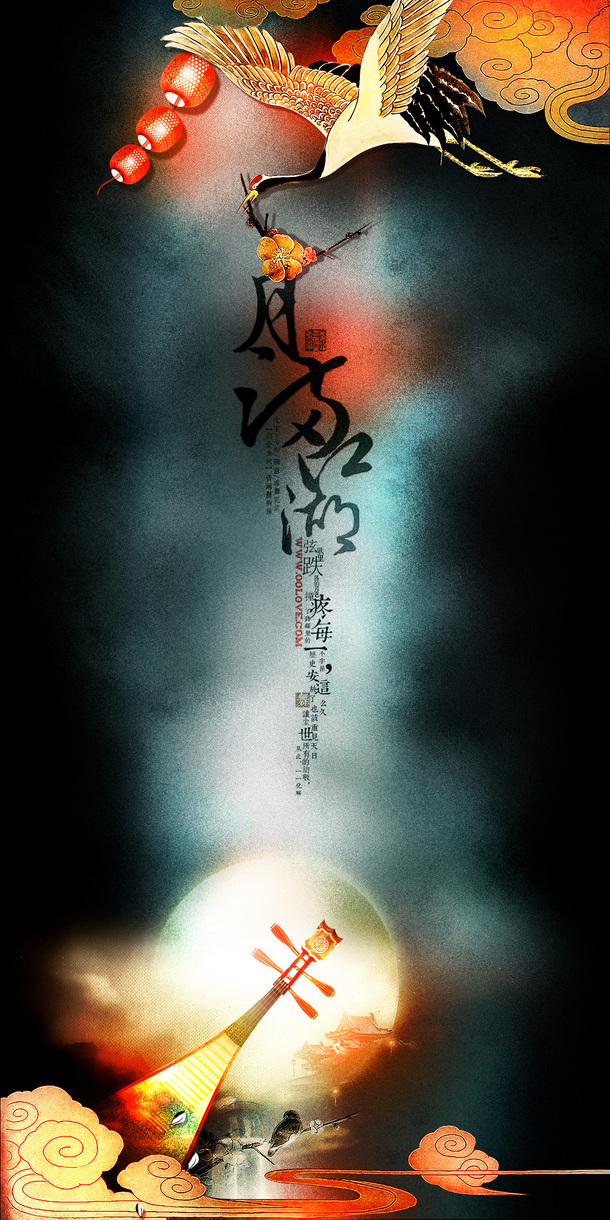复古元素立绘彩绘PNG背景，古典中国风高清设计素材免费下载