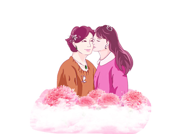 母亲节专属，母女温馨插图PNG透明图片，高清节日元素及更多节日设计素材下载