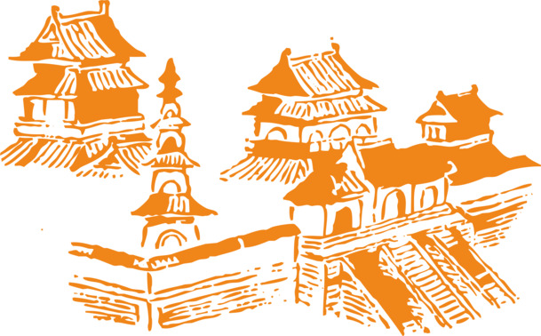 云南古城宫殿建筑手绘卡通PNG透明图片，高清设计素材下载