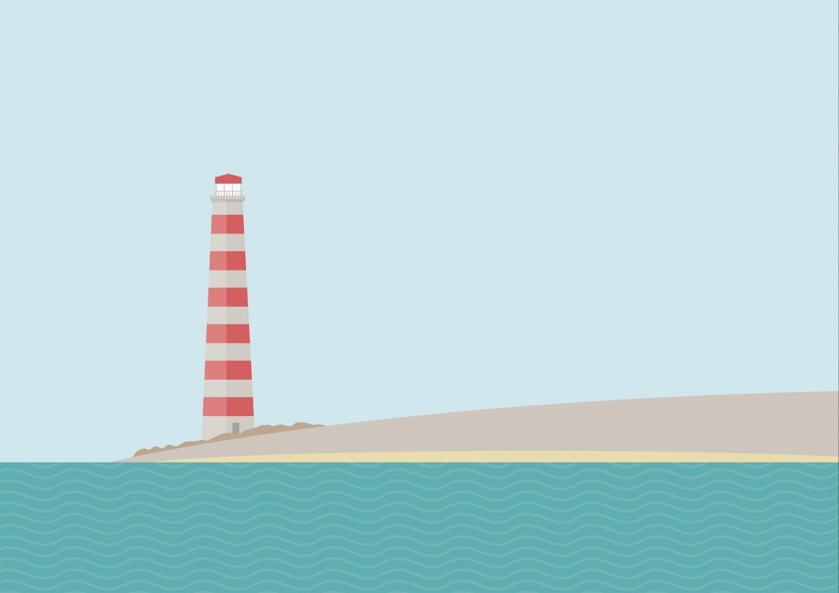 极简海洋灯塔4K高清壁纸，波浪海滩背景，极致清晰下载