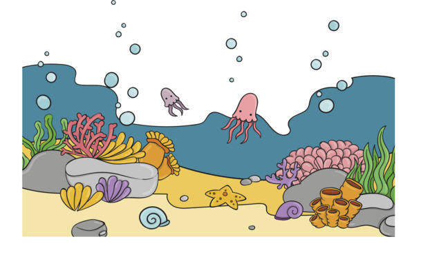 卡通手绘海底生物PNG透明图，高清花瓣漂浮元素，AI格式设计素材免费下载
