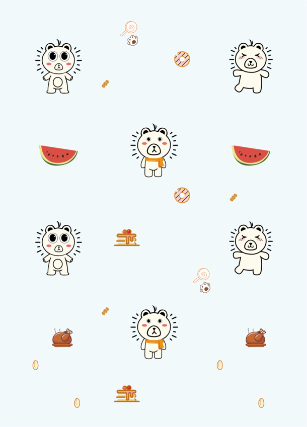 小白熊零食卡通手绘PNG透明图，高清下载，创意背景设计素材