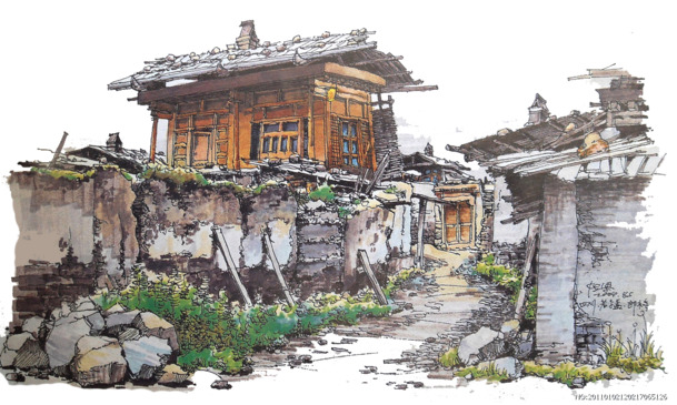 乡村建筑手绘PNG透明背景图，高清场景素材免费下载