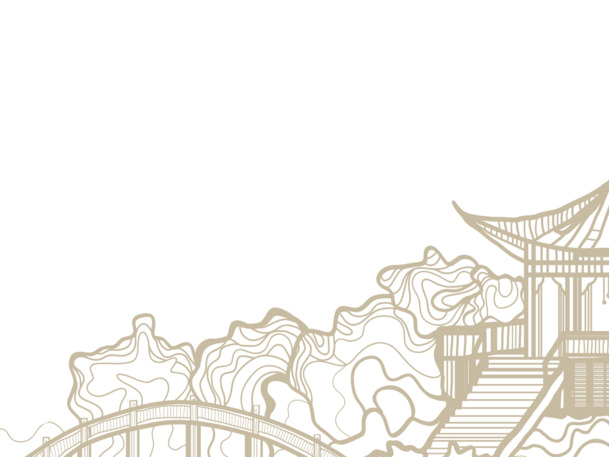 中式庭院与日式庭院线描PNG，古风花纹装饰元素，高清透明图片素材下载