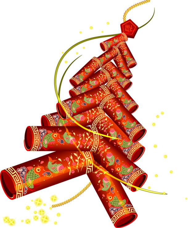 元旦春节元宵节日素材，高清PNG透明爆竹图片，AI格式设计元素下载