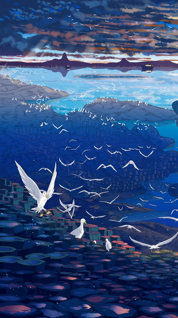 手绘插画蓝色梦想PNG透明背景，H5设计素材，高清下载